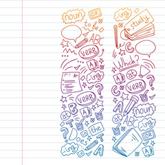 Fototapeta premium English courses. Doodle vector concept illustration of learning english language.