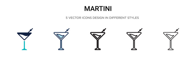 Martini icon in filled, thin line, outline and stroke style. Vector illustration of two colored and black martini vector icons designs can be used for mobile, ui, web - obrazy, fototapety, plakaty