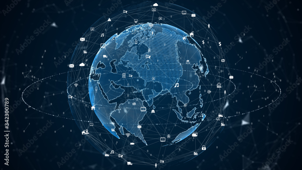 Aufkleber technology network data connection. digital network and cyber security. 5g connectivity of digital d