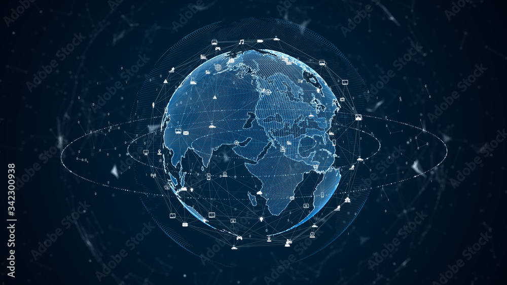 Aufkleber technology network data connection. digital network and cyber security. 5g connectivity of digital d