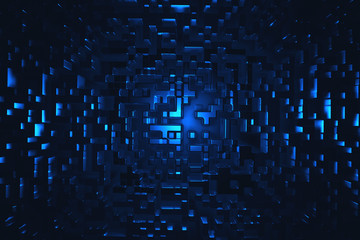 Abstract technological blue cubes background. 3d rendering