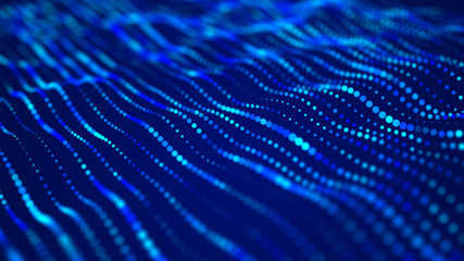 Technology abstract background. Big data visualization. Futuristic dynamic wave on blue background. 3D rendering.