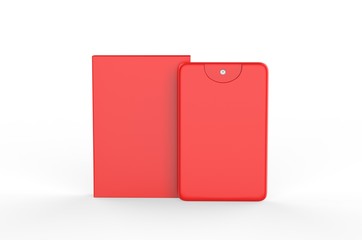 Blank Small Pocket Perfume Plastic Container With paper box packaging For Branding, 3d render illustration.
