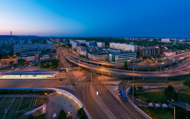 Fototapeta premium Hungary Budapest. Aerial view about Arpad bridge and florian square in old buda city center