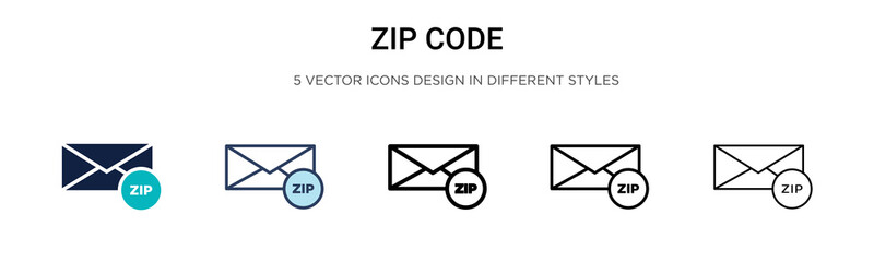 Zip code icon in filled, thin line, outline and stroke style. Vector illustration of two colored and black zip code vector icons designs can be used for mobile, ui, web © Digital Bazaar
