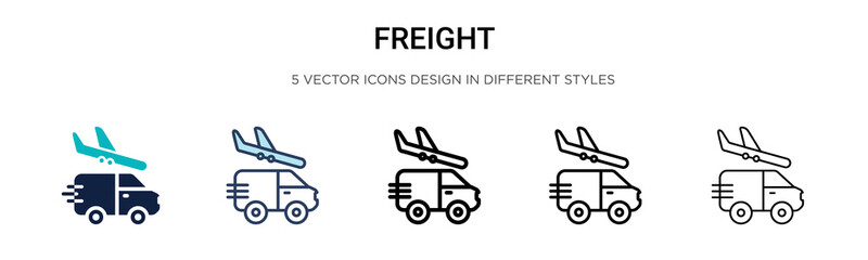 Freight icon in filled, thin line, outline and stroke style. Vector illustration of two colored and black freight vector icons designs can be used for mobile, ui, web