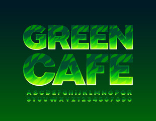 Naklejka premium Vector creative sign Green Cafe with textured Font. Trendy modern Alphabet Letters and Numbers