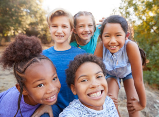 Portrait Of Multi-Cultural Children Hanging Out With Friends In Countryside Together