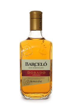 ST. PETERSBURG, RUSSIA - APRIL 07, 2020: Bottle of Ron Barcelo, Dorado Anejado, Dominican Republic