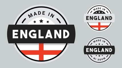 Made in England collection of ribbon, label, stickers, badge, icon and page curl with England flag symbol.