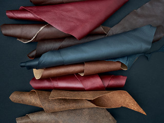 Leather samples in various colors.