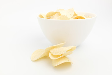 Potato chips sweets on white background
