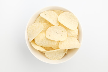 Potato chips sweets on white background