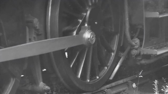 Steam train wheels moving on a track