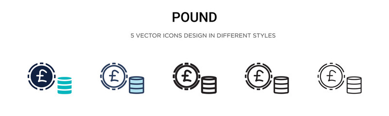Pound icon in filled, thin line, outline and stroke style. Vector illustration of two colored and black pound vector icons designs can be used for mobile, ui, web