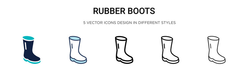 Rubber boots icon in filled, thin line, outline and stroke style. Vector illustration of two colored and black rubber boots vector icons designs can be used for mobile, ui, web