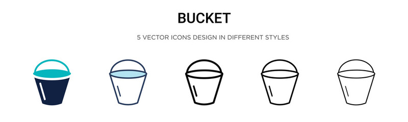 Bucket icon in filled, thin line, outline and stroke style. Vector illustration of two colored and black bucket vector icons designs can be used for mobile, ui, web - obrazy, fototapety, plakaty