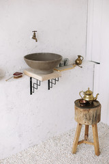 retro stoned sink.  wash basin vintage. romantic vintage bathroom interior. Design loft in a modern...