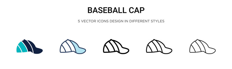 Baseball cap icon in filled, thin line, outline and stroke style. Vector illustration of two colored and black baseball cap vector icons designs can be used for mobile, ui, web