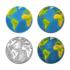 Earth planet. Vector color vintage engraving illustration