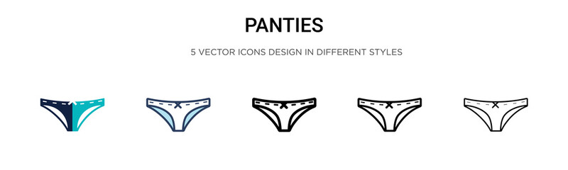 Panties icon in filled, thin line, outline and stroke style. Vector illustration of two colored and black panties vector icons designs can be used for mobile, ui, web