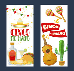 Set of cinco de mayo vertical banners, mexican traditional fiesta. Vector