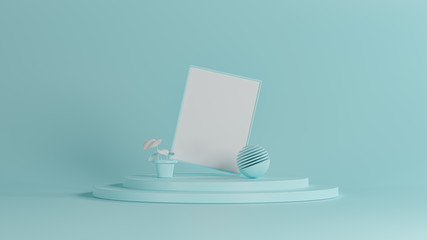 3D rendering new luxury background, blue object shapes on white floor, 3D illustration