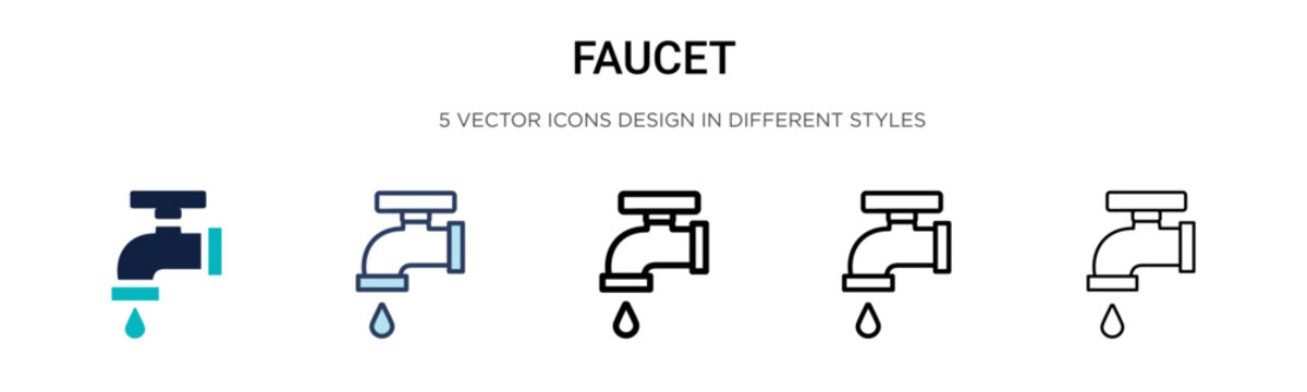 Faucet icon in filled, thin line, outline and stroke style. Vector illustration of two colored and black faucet vector icons designs can be used for mobile, ui, web