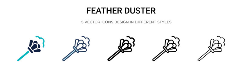Feather duster icon in filled, thin line, outline and stroke style. Vector illustration of two colored and black feather duster vector icons designs can be used for mobile, ui, web