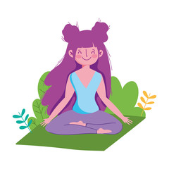 young woman practicing yoga in lotus posing on mat outdoor