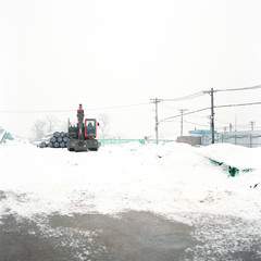 Snow on ruins.