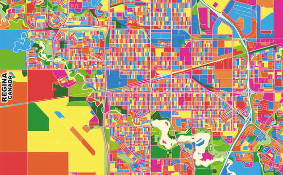 Regina, Saskatchewan, Canada, Colorful Vector Map