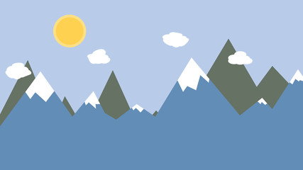 Blue illustration of a mountain landscape for banner