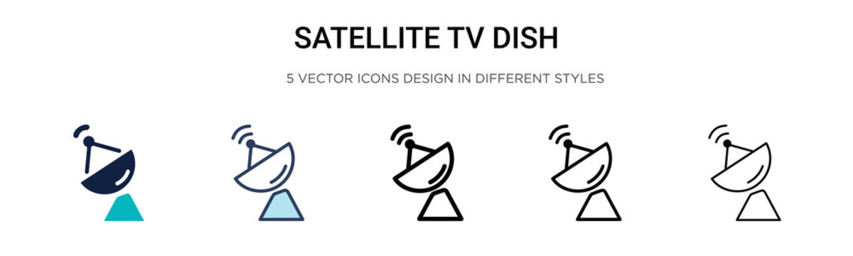 Satellite Tv Dish Icon In Filled, Thin Line, Outline And Stroke Style. Vector Illustration Of Two Colored And Black Satellite Tv Dish Vector Icons Designs Can Be Used For Mobile, Ui, Web