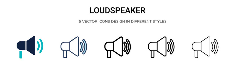 Loudspeaker icon in filled, thin line, outline and stroke style. Vector illustration of two colored and black loudspeaker vector icons designs can be used for mobile, ui, web