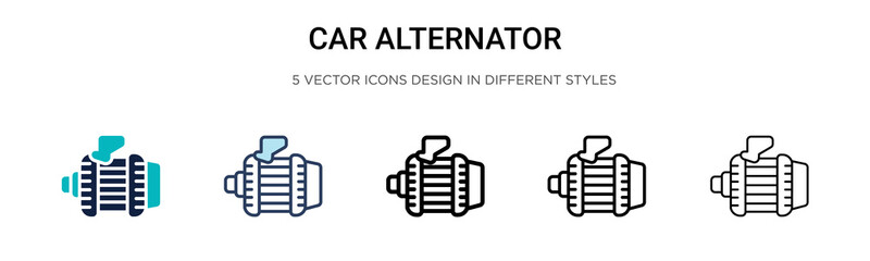 Car alternator icon in filled, thin line, outline and stroke style. Vector illustration of two colored and black car alternator vector icons designs can be used for mobile, ui, web - obrazy, fototapety, plakaty