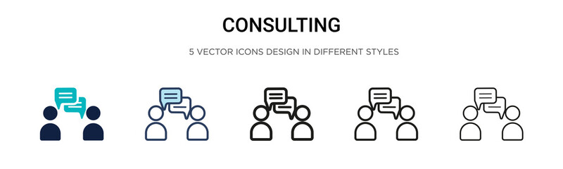 Consulting icon in filled, thin line, outline and stroke style. Vector illustration of two colored and black consulting vector icons designs can be used for mobile, ui, web