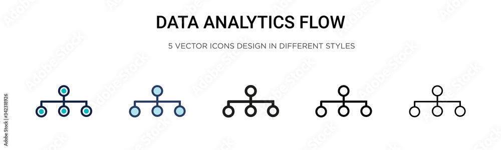Poster data analytics flow icon in filled, thin line, outline and stroke style. vector illustration of two 