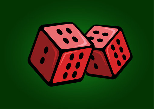 Red casino cubes with green background