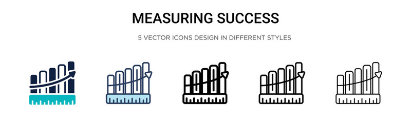 Obraz premium Measuring success icon in filled, thin line, outline and stroke style. Vector illustration of two colored and black measuring success vector icons designs can be used for mobile, ui, web