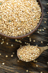 Dried yellow peas in a plate.