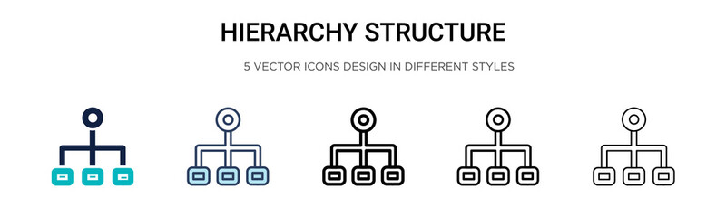 Fototapeta premium Hierarchy structure icon in filled, thin line, outline and stroke style. Vector illustration of two colored and black hierarchy structure vector icons designs can be used for mobile, ui, web