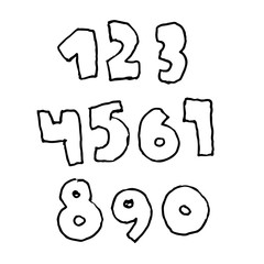 Set of handdrawn numbers. Grunge lettering. Vector illustration.