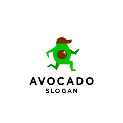 avocado logo cute character illustration design vector icon template , avocado mascot running with hat , delivery illustration
