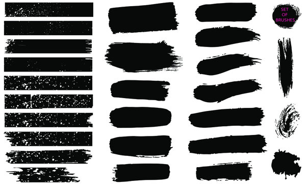 A Set Of Brushstrokes. A Collection Of Vector Black Lines, For Grunge Design And Decor, Isolated On A White Background.