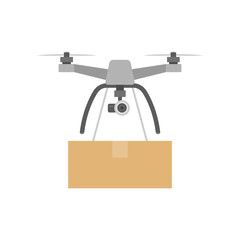 Package Delivery Drone, Express Delivery Air Service. Flat Style. isolated on white background