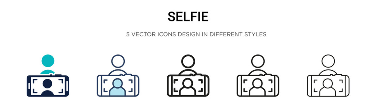 Selfie icon in filled, thin line, outline and stroke style. Vector illustration of two colored and black selfie vector icons designs can be used for mobile, ui, web