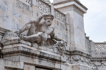 Rome Italy. One of the most beautiful and famous cities in the world. Detail of the Adriatic Fountain at the base of the Victorian, also called the altar of the fatherland.