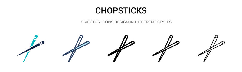 Obraz premium Chopsticks icon in filled, thin line, outline and stroke style. Vector illustration of two colored and black chopsticks vector icons designs can be used for mobile, ui, web