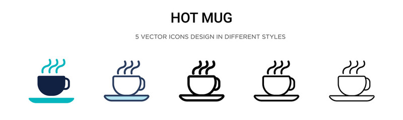 Hot mug icon in filled, thin line, outline and stroke style. Vector illustration of two colored and black hot mug vector icons designs can be used for mobile, ui, web